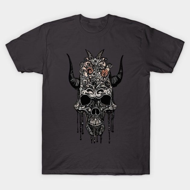 Tribal Tattoo Bulls Skull T-Shirt by Obotan Mmienu